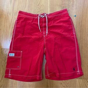 Polo Ralph Lauren Mens L 10" Board Shorts Swim Trunks Red Blue Pony Kailua